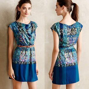 ANTHROPOLOGIE Painter's Palette Sheath Colorful Dress Blue Motif NEW